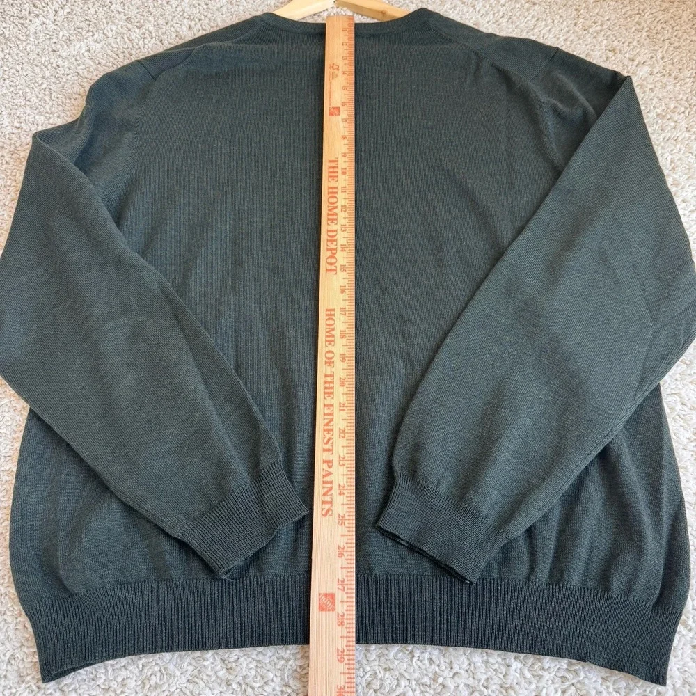 Brooks Brothers XL Merino Wool V Neck Sweater Green Pullover Mens Made Hong Kong
